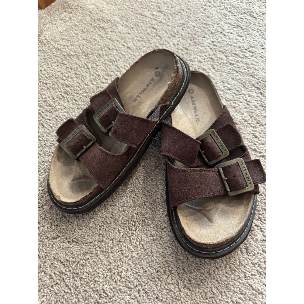Airwalk Double Strap Brown Leather Sandals w/ Buckles Men's Size 7 Cork Footbed
